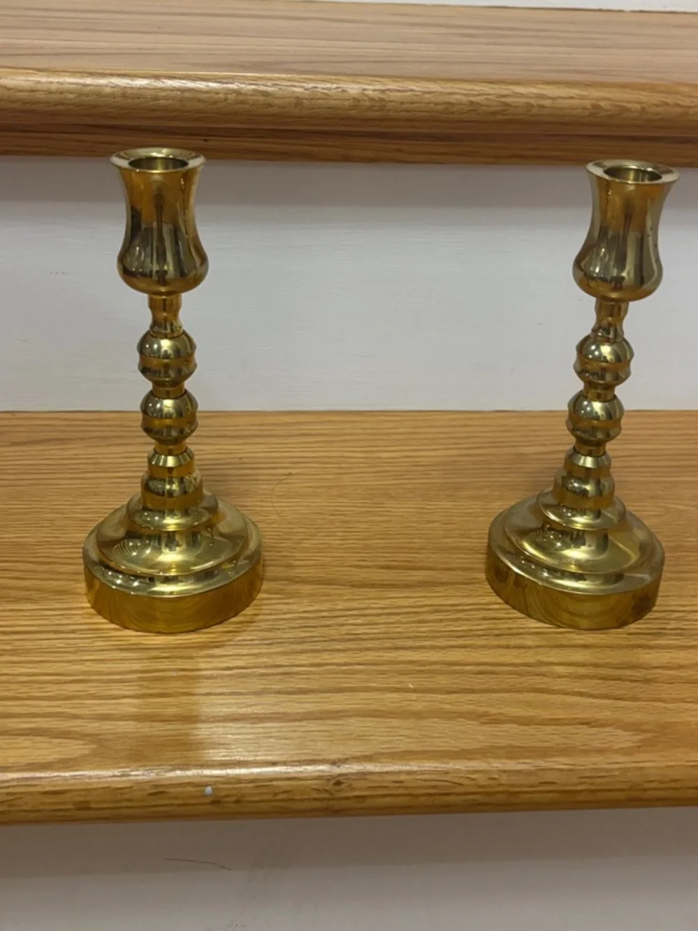 Polished Brass Candlestick Pair - Gold Finish